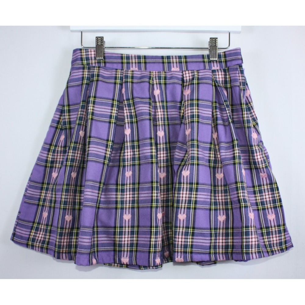 Hot Topic Skirt Womens Medium Purple Plaid Heart Emo Gothic Pleated School Girl
